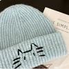 Embroidered Kitten Knit Beanies Wool Printing Knit Cap Retro Cute Cat Knitted Hat  Outdoor