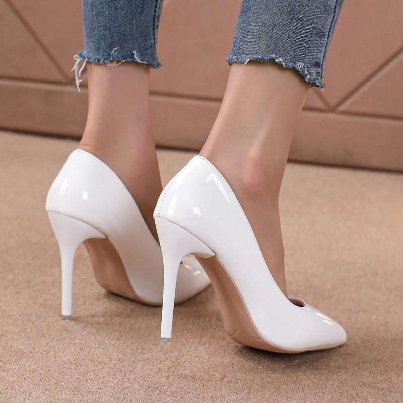 Pointed Toe Stiletto Single Shoes Autumn New Shallow Slip Feet Patent Leather Non-Slip Wear-Resistant High Heels