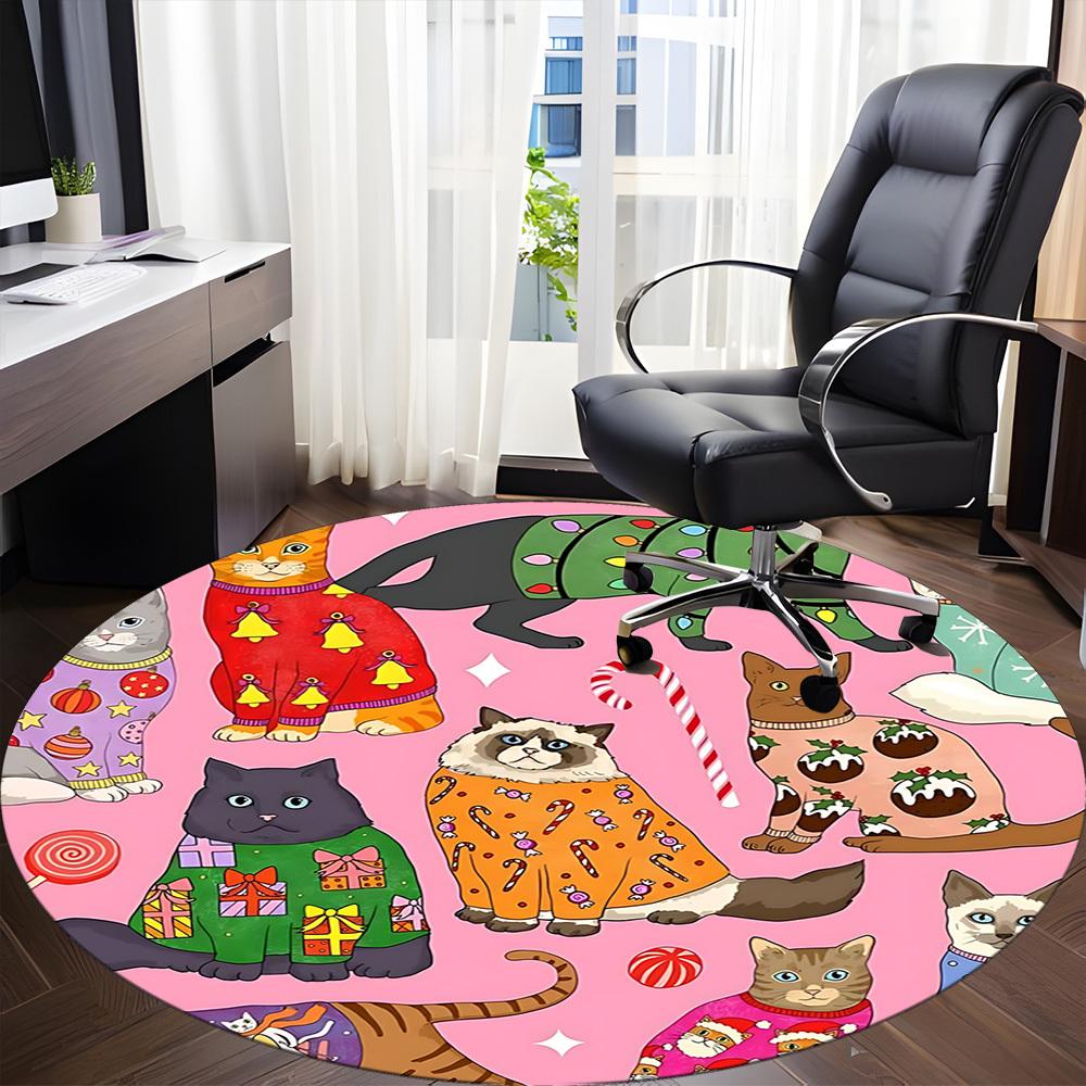 1pc Cats PrintChair Carpet for Office, Indoor Non-Slip Washable Polyester Fiber Carpet, Mat For Office, Machine Washable