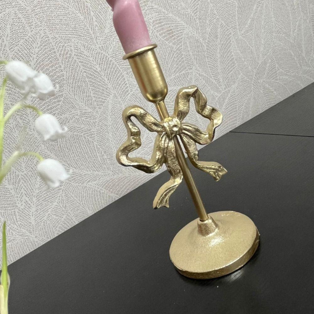 Single Head French Bow Candlestick Wrought Iron Candle Containers Wedding Candle Stand  Desktop