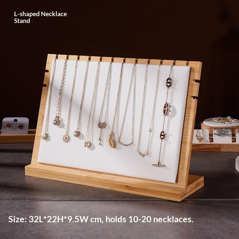 Bamboo and Wood Necklace Display Stand, Pendant Stand, L-shaped Vertical Jewelry Stand, Removable Jewelry Display Board, Jewelry Display Props