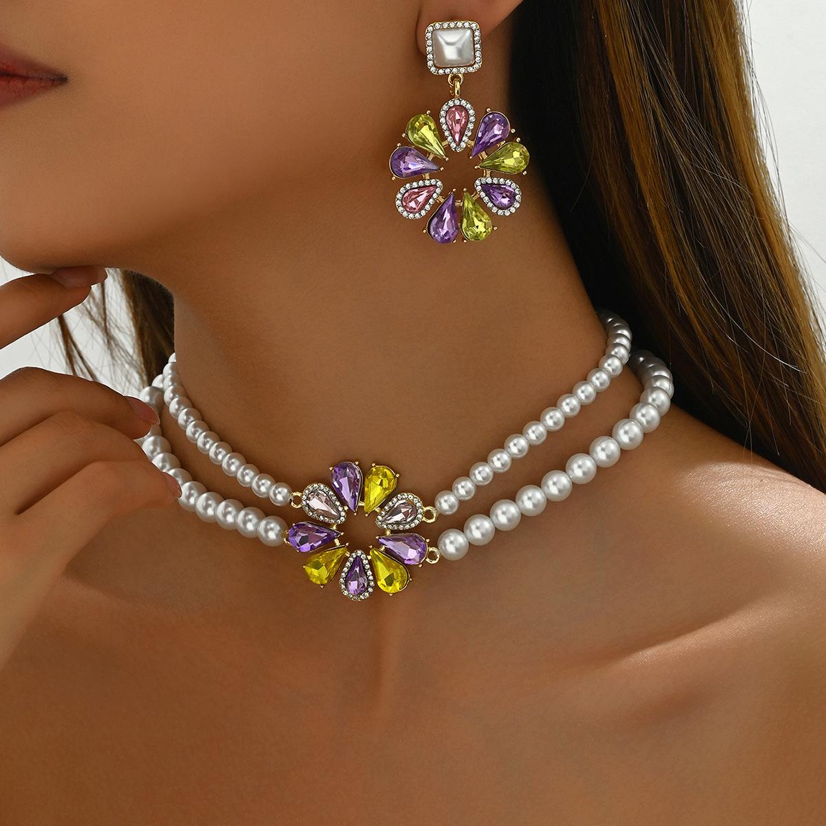 

Ожерелье в стиле ретро, серьги с цветочным дизайном, универсальный комплект украшений из бисера премиум-класса