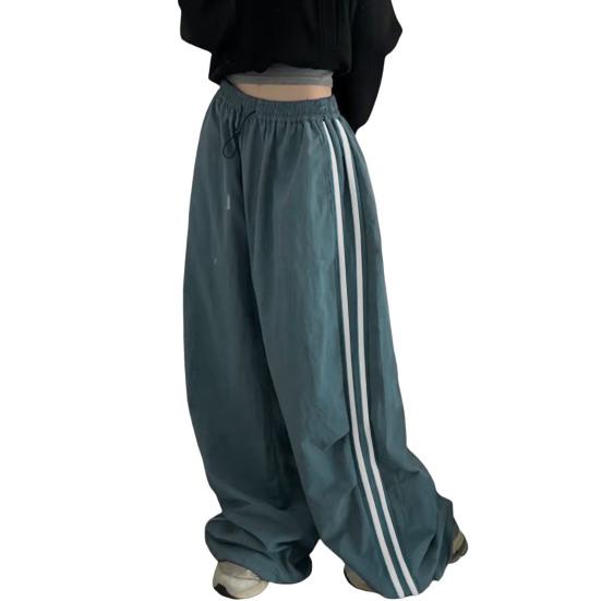 

Женские брюки-карго с эластичной резинкой на талии и завязками на подоле, повседневные брюки с карманами и боковыми полосками, широкие спортивные брюки, уличная одежда M светло-синий