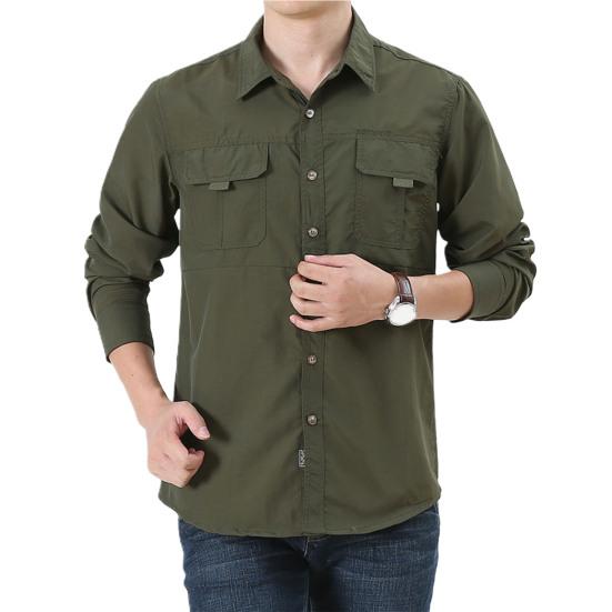 Outdoor Shirt Long Sleeve Pure Color Soft Wear-resistant Men Shirt Climbing Clothes