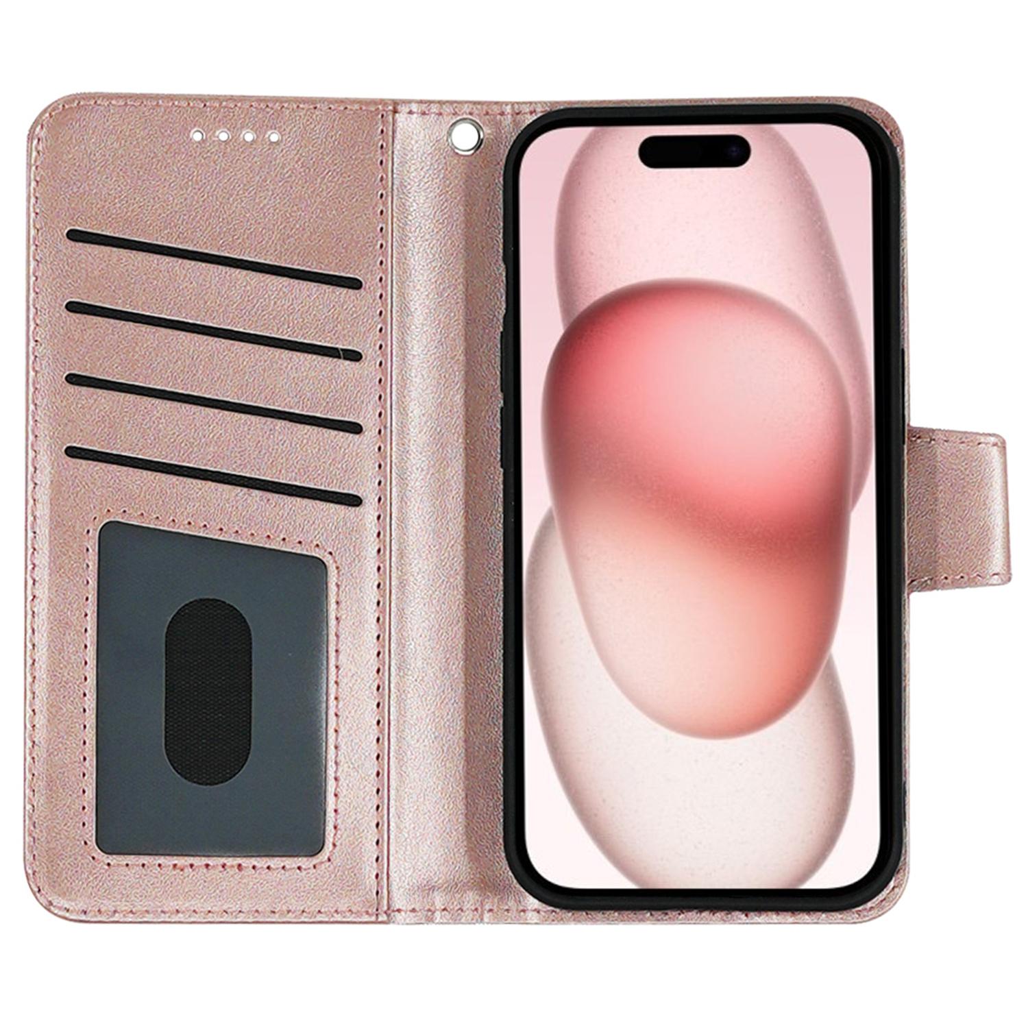

For iPhone 15 Case Stand Card Holder Wallet Leather Phone Cover Brown