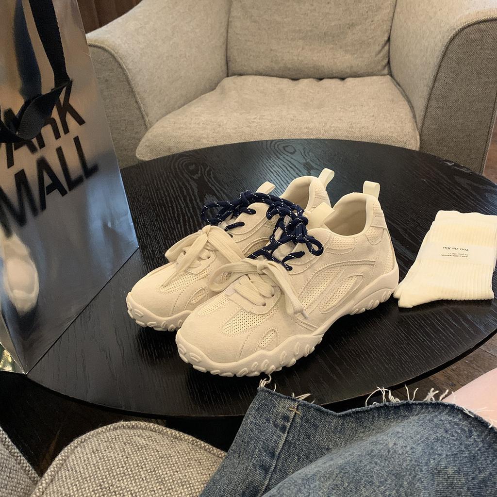 Cowhide Version Grape Mother Same Pair of Shoelaces Leather Splicing Breathable Mesh Sports Leisure Moral Training Shoes Women's Forrest Gump Shoes