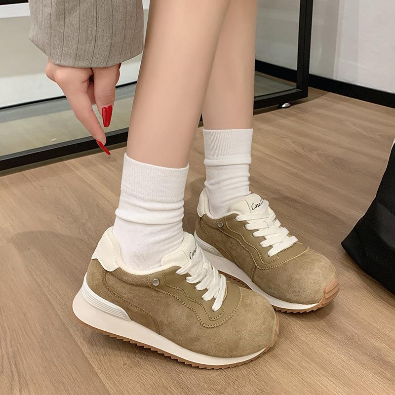 Leather thin velvet sports shoes women's 2024 winter new velvet two cotton shoes running sports leisure Internet celebrity women's shoes