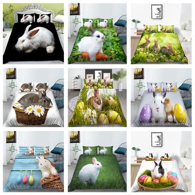 3D Easter Bedding Set Rabbit Down Duvet Cover 2/3 Pieces DE135 * 200 Animal Print Single Double Bed Soft Zipper Home Textile