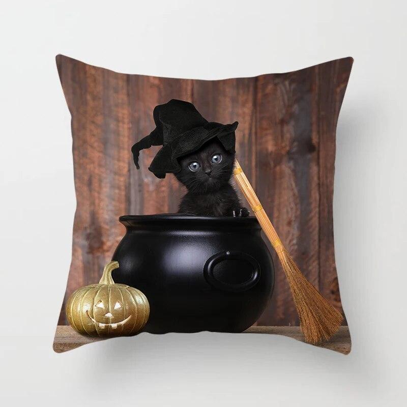 Home Decor Witchcraft Cat Stealing  Cushion Cover Cute  Sofa Car Decoration 45x45cm Pillowcase Square Polyester