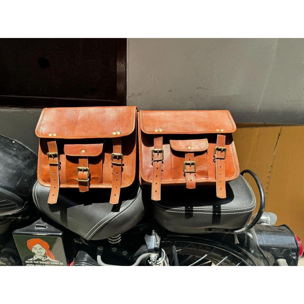 Motorcycle Leather Bag Side Pouch Saddlebag Saddle Panniers Tool Bags Genuine