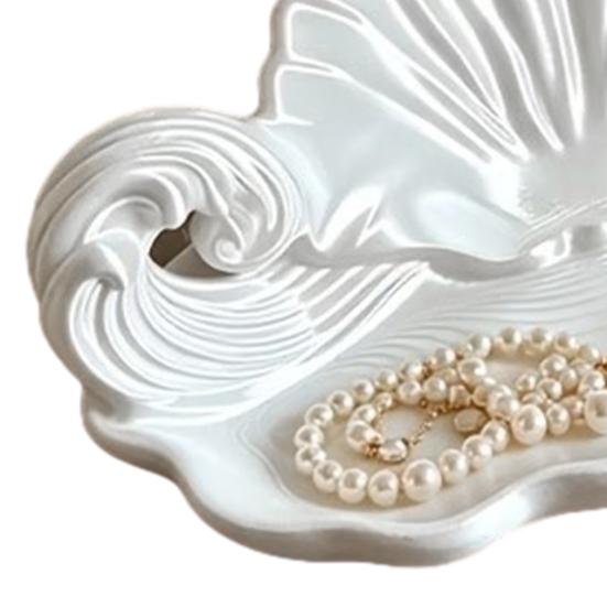 Aromatherapy Storage Tray 3D Printed Shell Wave Jewelry Tray, Pearlized White Organizer Dish, Elegant Ring Exquisite Desktop Ornament Trinket