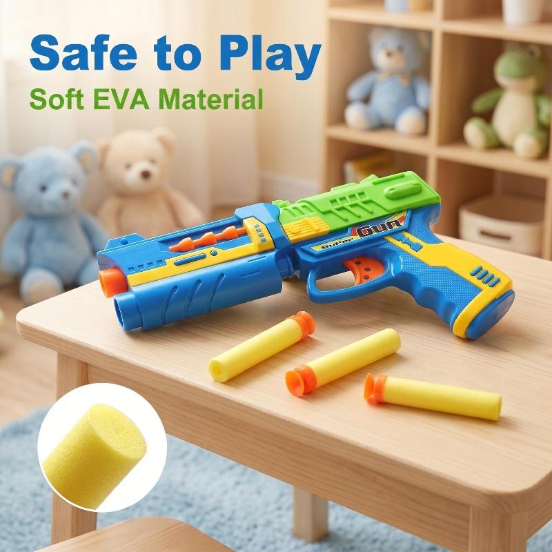 Manual Dart Blaster Toy Gun with 5 Soft Darts Easy Operate Colorful Educational Toy Pistol Outdoor Shooting Practice Sports Toy