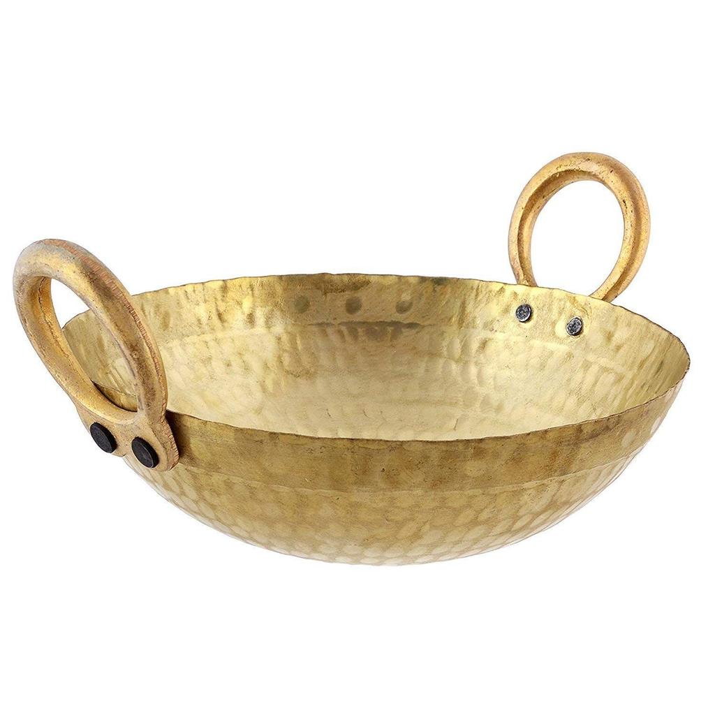 Brass Kadhai (3 L, Golden, 12 x 24 x 8 Centimeters)