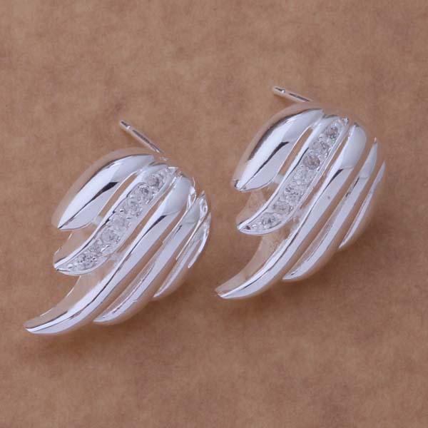 

925 Silver Plated Feather Rhinestone Korean Style Earrings