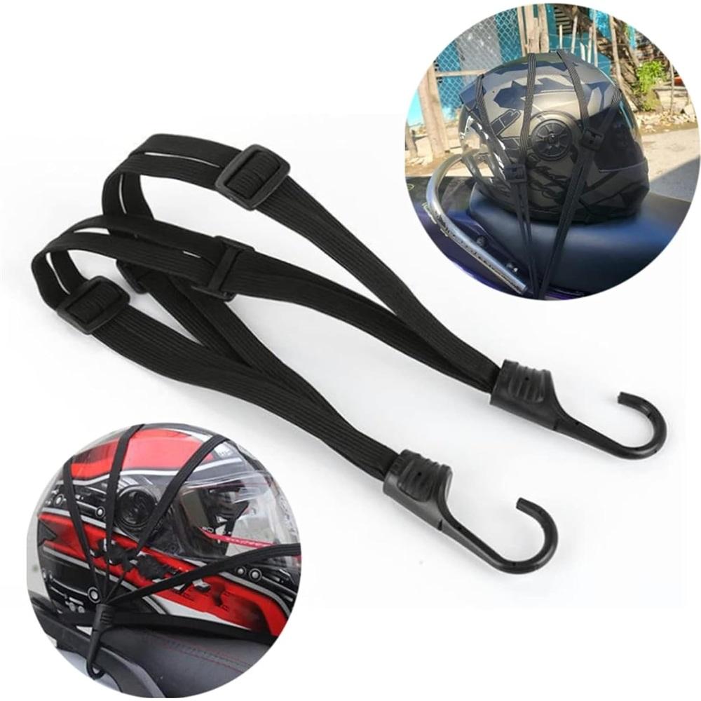 2 Pcs Universal Motorcycle Helmet Luggage Rope 24" Motorcycle Bungee Cord Bandage Retractable Elastic Strap With 2 Hooks (Black)