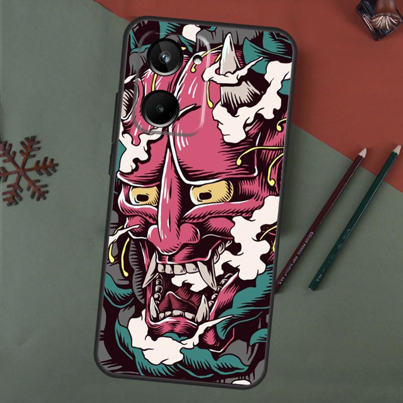 Japanse Hannya Oni Maskerhoes Voor Realme C67 C51 C75 C63 C61 C65 C55 C53 C35 C71 11 12 13 14 Pro Plus GT6 GT7 15 Pro