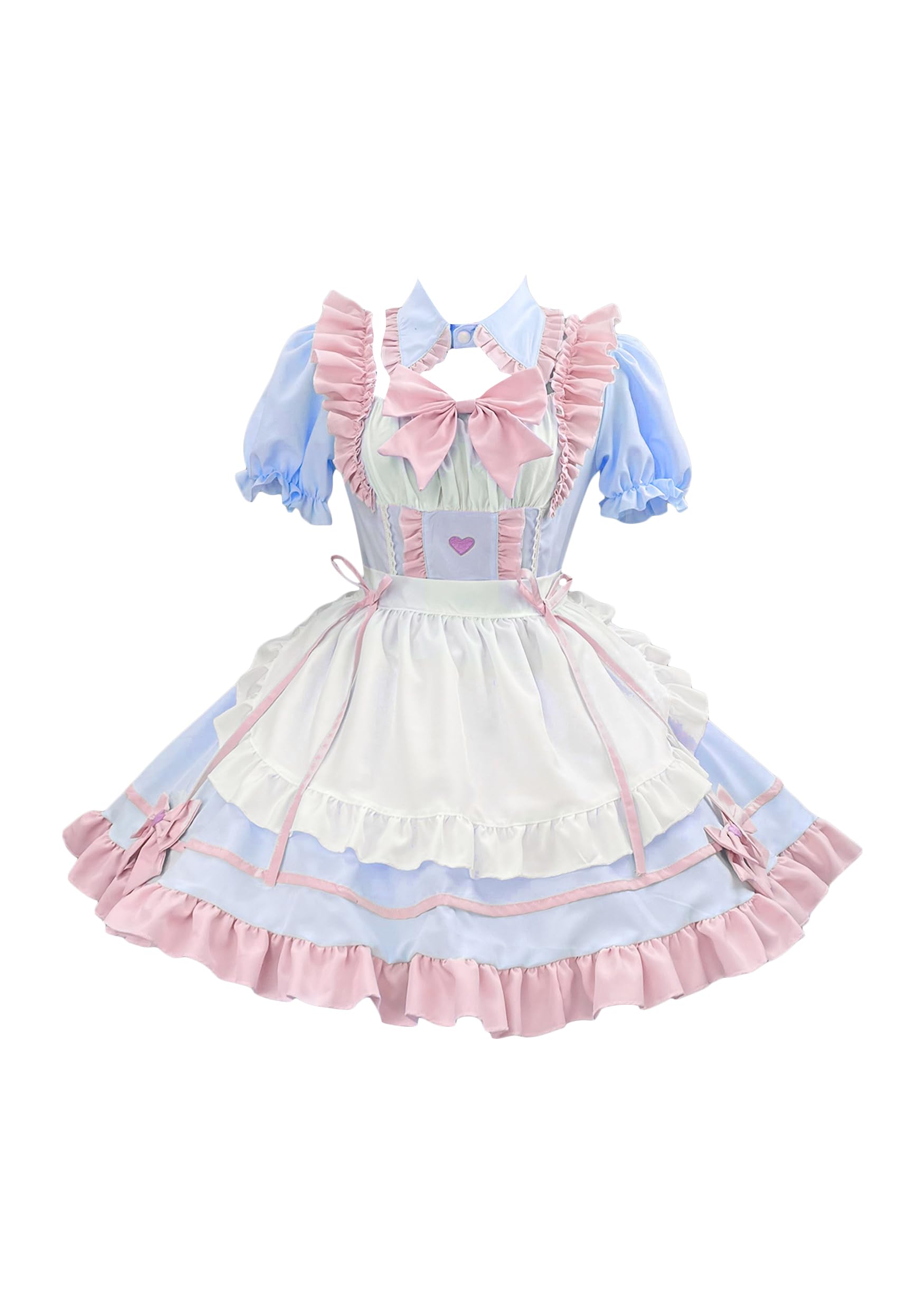 OMZIN Maid Costume, Plus Size, Sexy, Cute, Maid Costume for Men and Women, Short Length, Cute, Maid Cafe, Coffee Shop, Cosplay Costume, Blue Pink, Siz