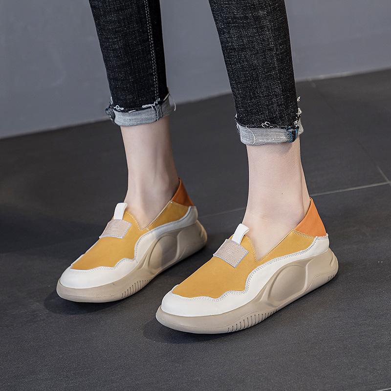 Breathable Round-toed Top Layer Cowhide Soft-soled Single Shoe Thick-soled Cake Casual Shoes