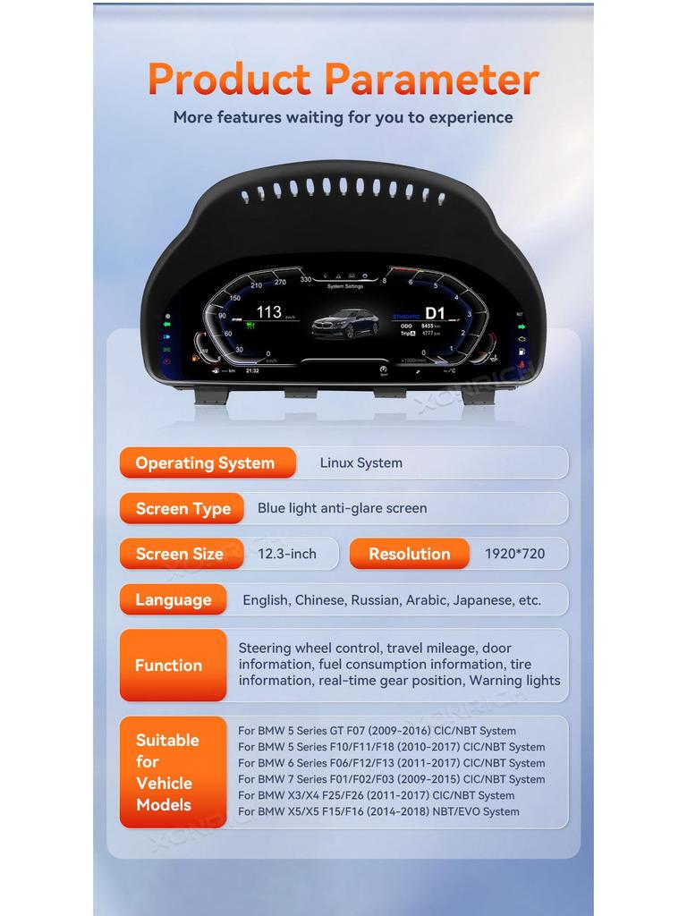 BMW X3 F25 X4 F26 X5 F15 X6 F16 LCD Instrument Panel with Four Theme Options