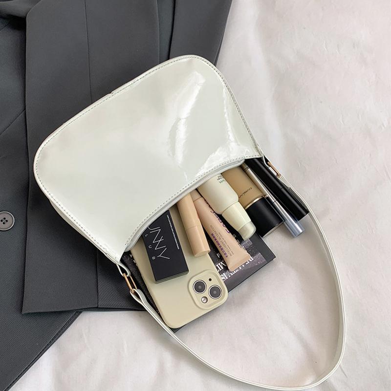 Women's Patent Leather Handbag Versatile Fashion Shoulder Casual Commuting Bags Girl Brand Designer Zipper Handbag