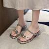 Fashion 2025 Women's Outdoor Wear Crystal Chunky Heel Slippers Knot Diamond High Heel Sandals New Summer Fashion Beautiful