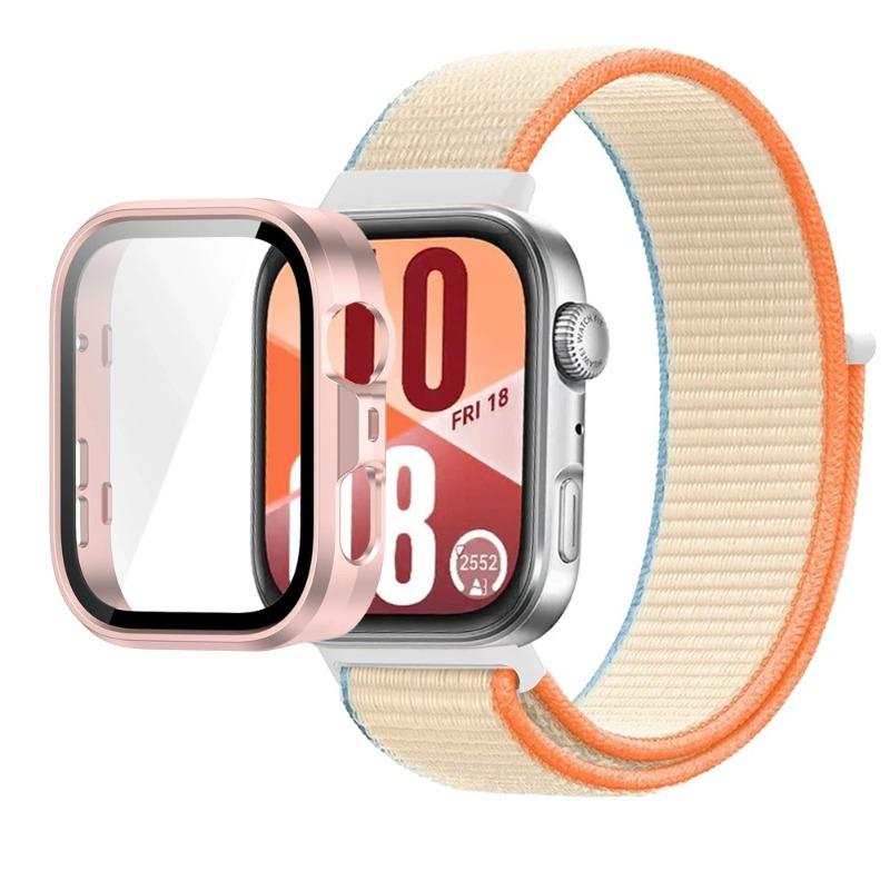 Pasek Nylonowy+Etui PC do Huawei Watch Fit 3/4/4 Pro Chroniące przed Upadkiem+Wygodna Oddychająca Opaska na Nadgarstek Correa