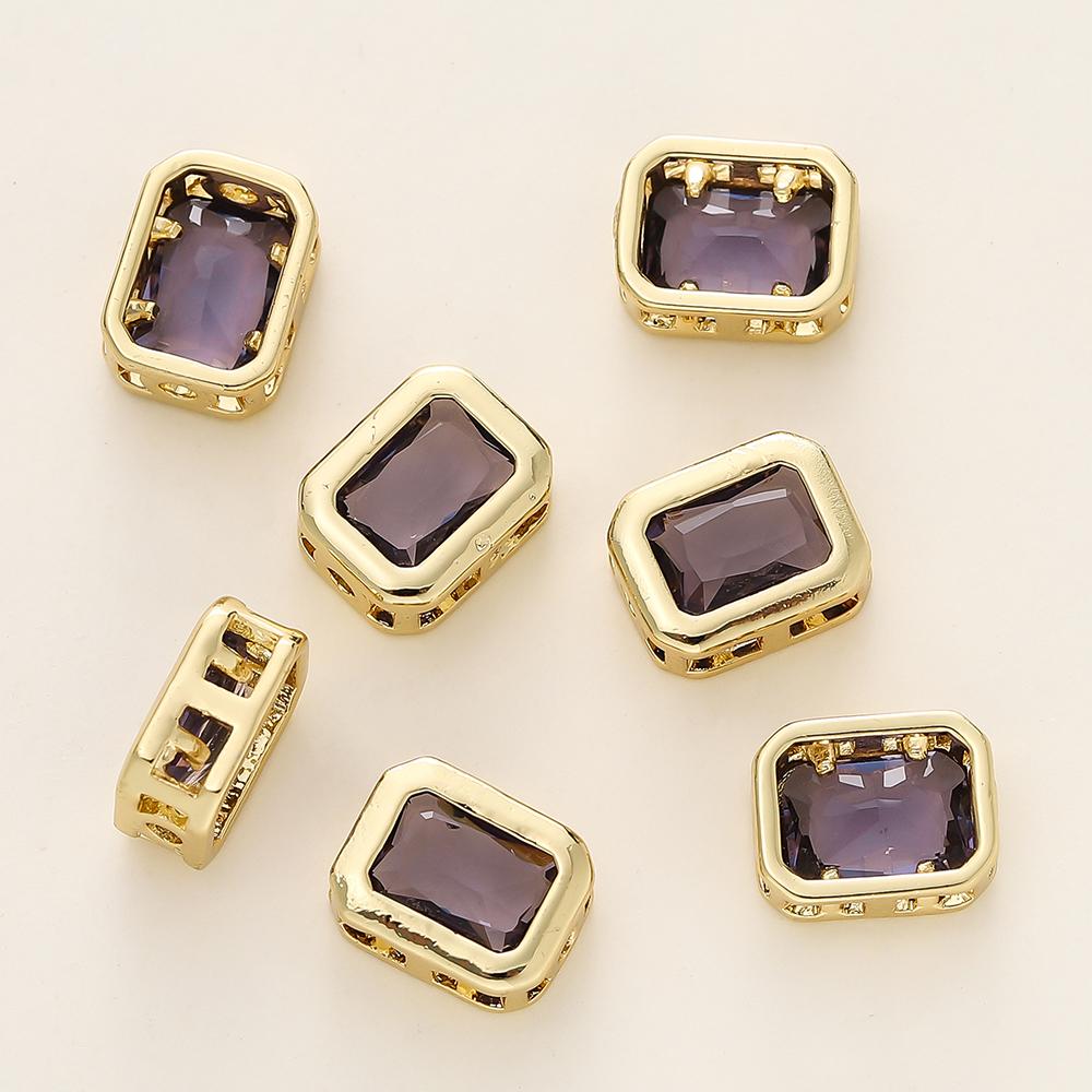 46Pcs 18K Gold Color Plated Brass Ellipse Cuboid Heart Beads With Zircon For Diy Bracelet Necklace Jewelry Making Accessories