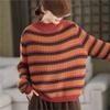 Women Vintage Pullover Sweaters Half Hight Collar Striped Knitted Spring Long Sleeve Sweaters