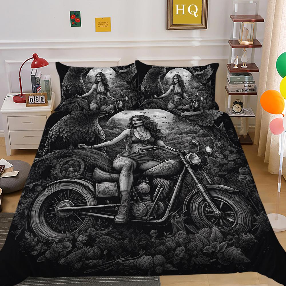 Beauty Skull Printed Bedspreads King Size Microfiber Bed Set Cover Teen Cool Design Comforter Cover Set