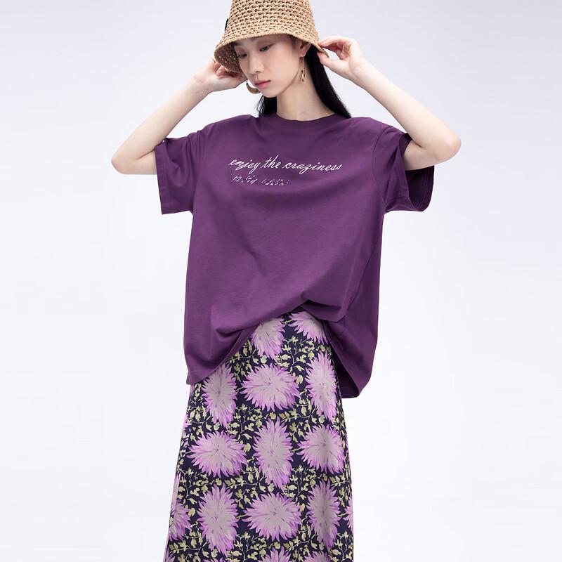 

Purple Tone Loose Letter Print Short Sleeve T-shirt M