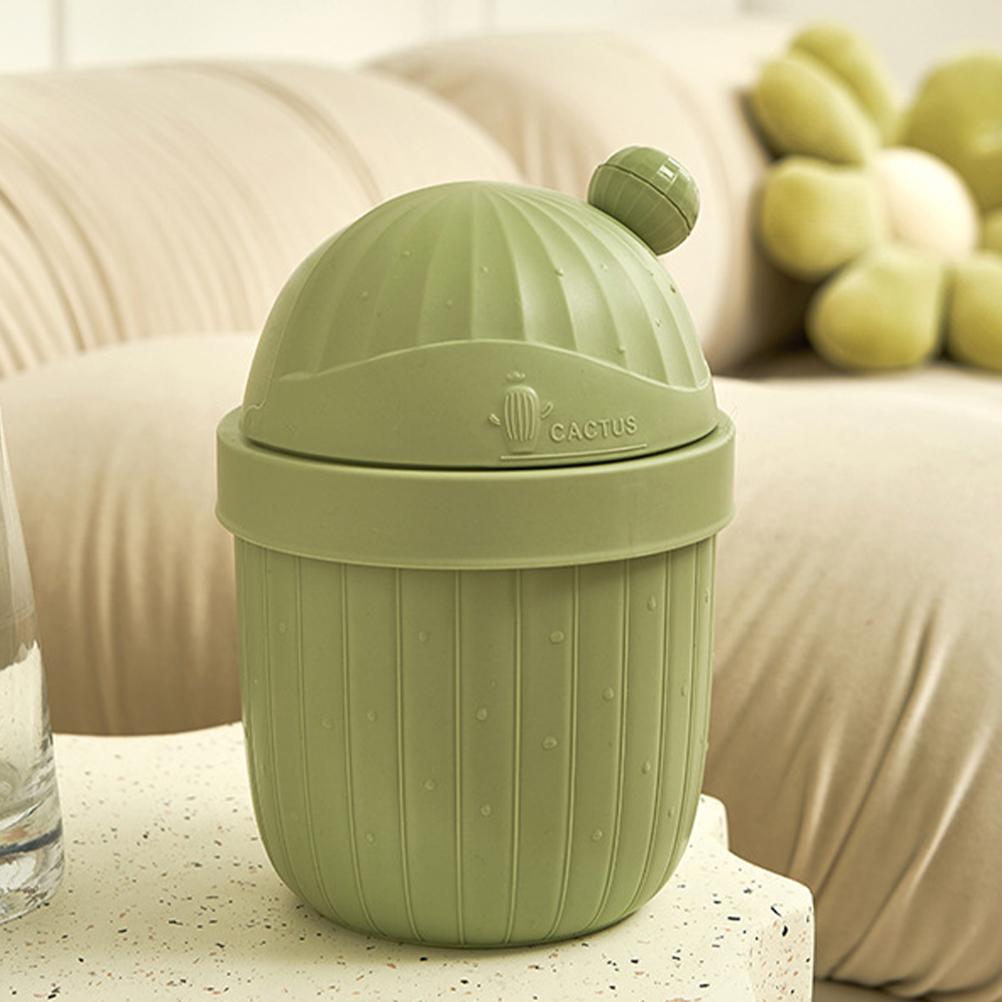 Cute Vanity Waste Bin Mini Cactus Garbage Can Tiny Plastic Storage Bin Waste Container Green