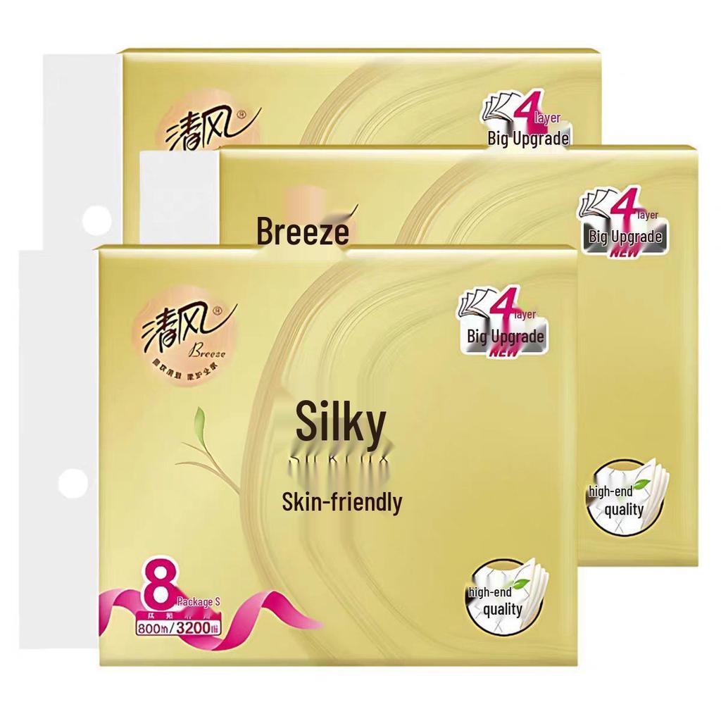Gentle Breeze Silk Soft 4-Ply Facial Tissues, 100 Sheets/Pack, 8 Packs/Bundle - S Size Napkins