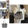 Chic Fashionable Striped Canvas Tote Bag 2024 New Large Capacity Handbag For Women