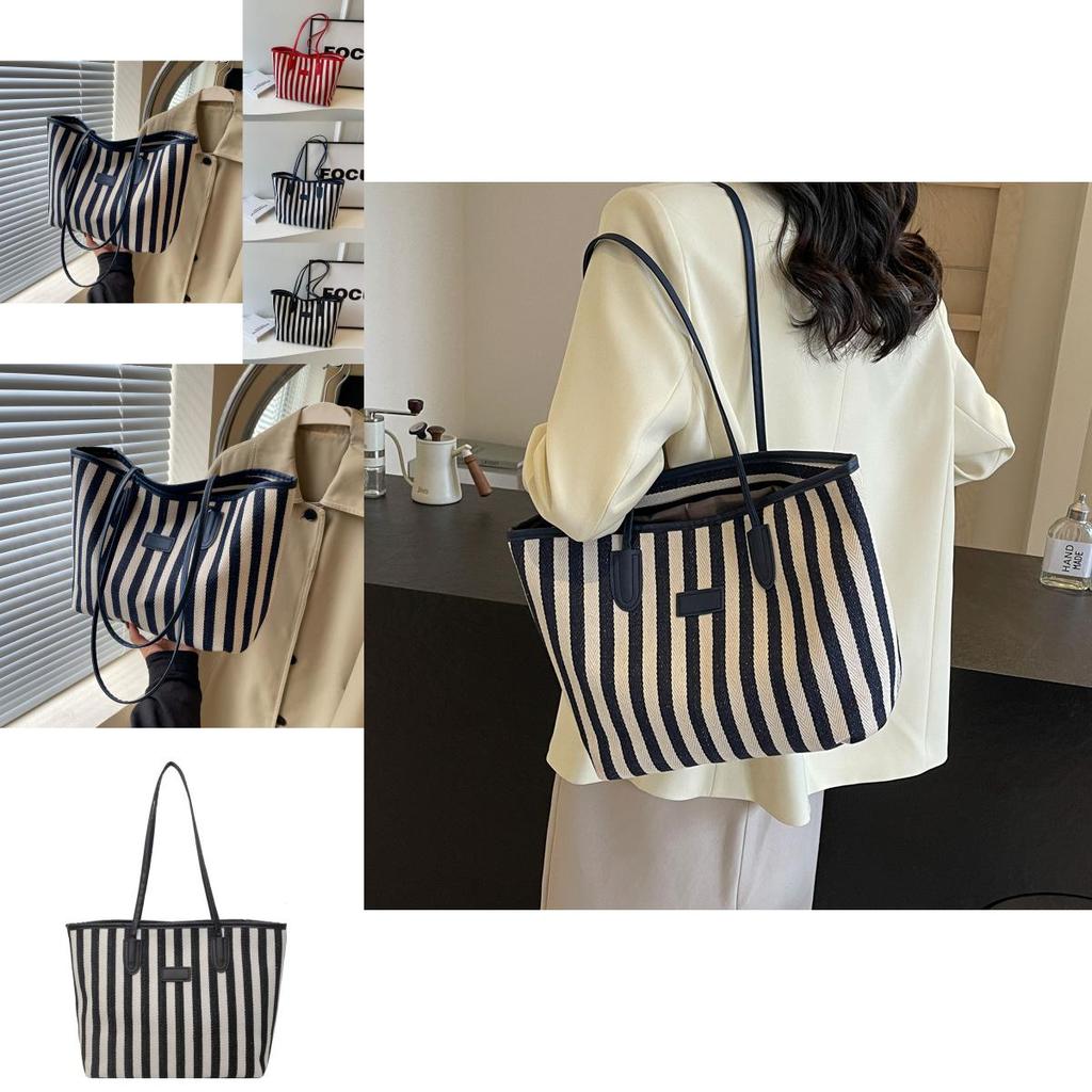 Chic Fashionable Striped Canvas Tote Bag 2024 New Large Capacity Handbag For Women
