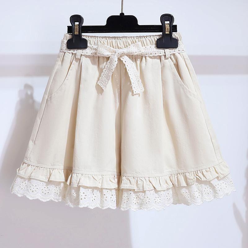 

Летние кружевные шорты для девочек, детские стильные повседневные брюки, универсальные свободные широкие брюки, модные 150