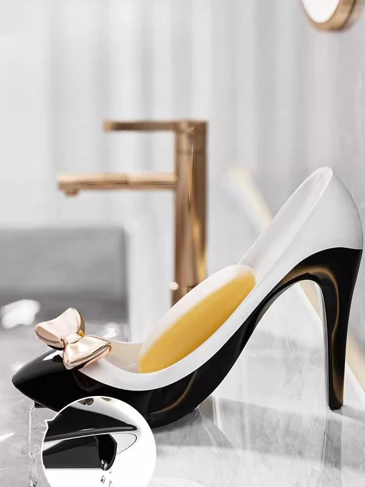 High Heels Soap Box Creative Home Bathroom Toiletries Desktop Soap Box Light Luxury Suction Cup Drain Storage Shelf Decoration