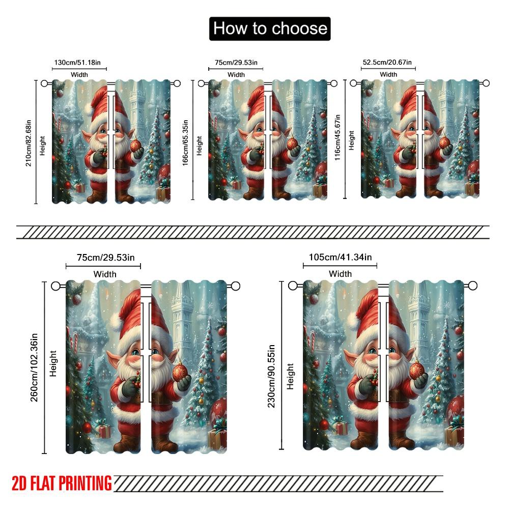 2pcs,2D Plane Printing Curtains Digital Printed Cute Elf Santa Christmas Tree Versatile Durable Polyester (without Rod) Outdoor