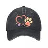 Minimal Paw Heart Love Emblem Washed Baseball Cap Outdoor For Womens Unisex FeUnisex Dad Hat
