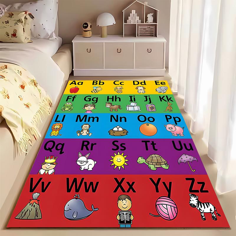Alphabet Letters and Animals Educational Rug - Non-slip Rug Suitable for Living Room and Bedroom Sofas