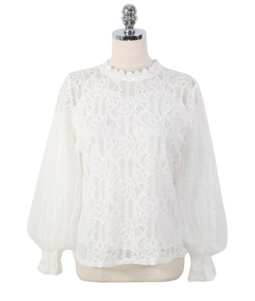 Yino Spitzenhemd Tüll Lang Herbst Damen Bluse, Oberteil, Stilvoll, Süß, Figurschmeichelnd, Ärmel, Formell, Büro, Pendeln, Schule, Elegant, Lässig, Atmungsaktiv,