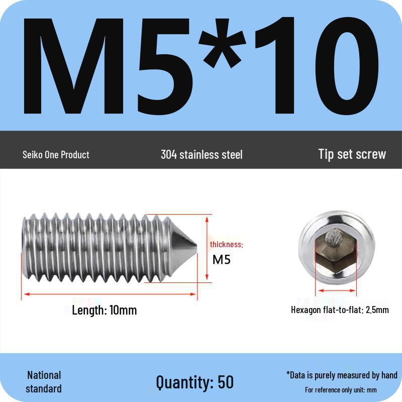 304 Stainless Steel Internal Hex Set Screw | Headless Grub Screw M2-M16