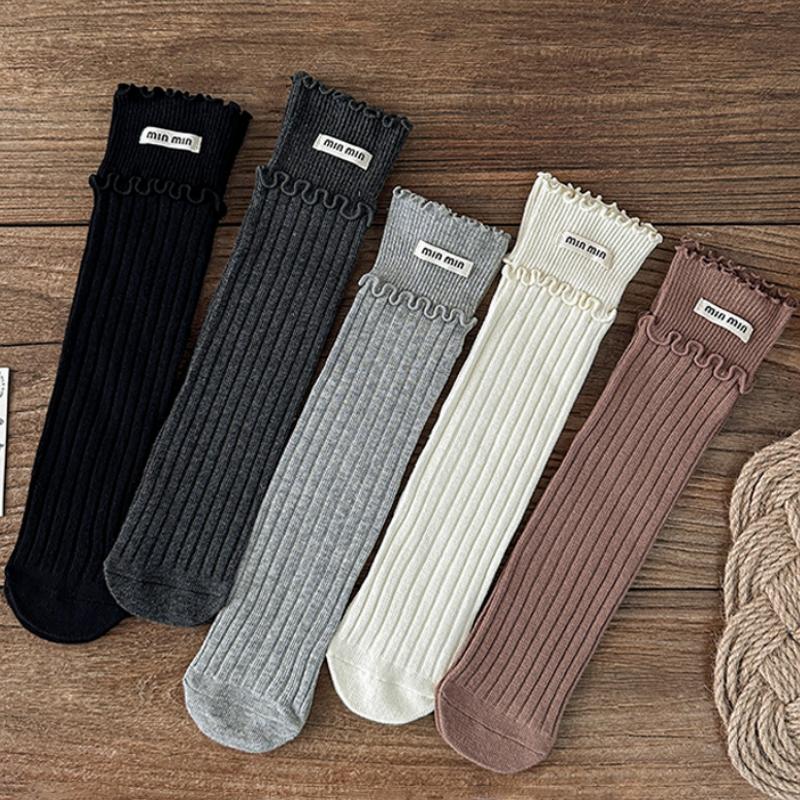 Children's Korean Retro Baby Girls Socks Set Cute Ruffle Solid Color Soft Cotton Princess Long Socks for Kids Autumn