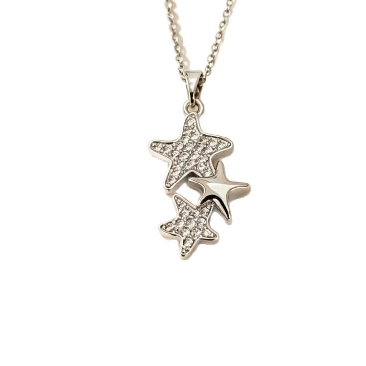 Retro Full Diamond Star Pendant Layered Necklace – Sweet, Cool Design
