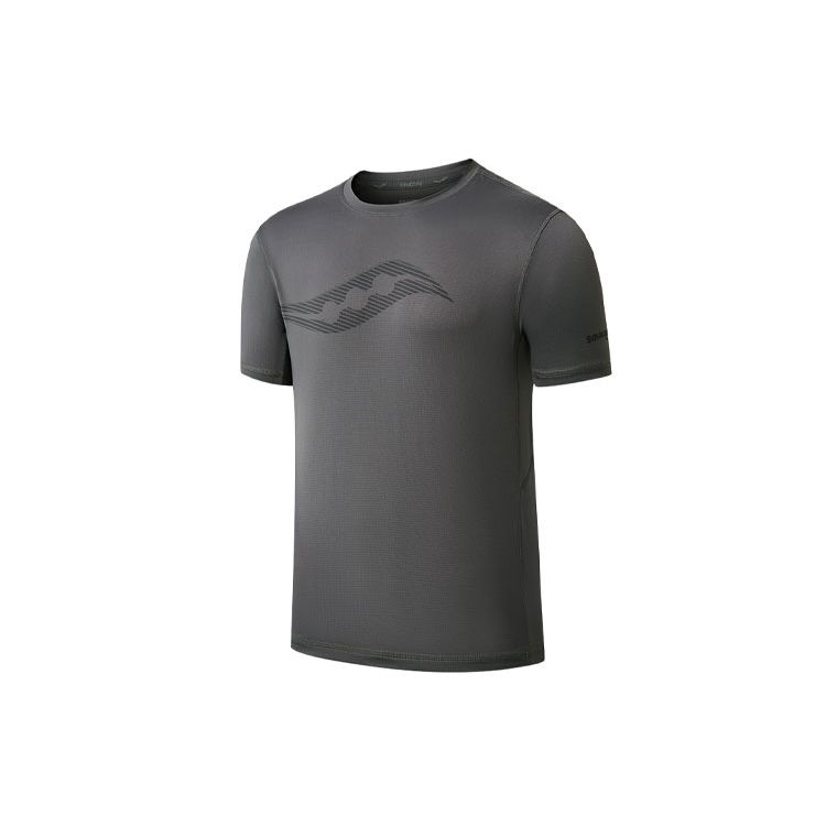 Saucony Logo Print Crew Neck Short Sleeve T-Shirt Men T-Shirts Medium-Gray SC2239025-1