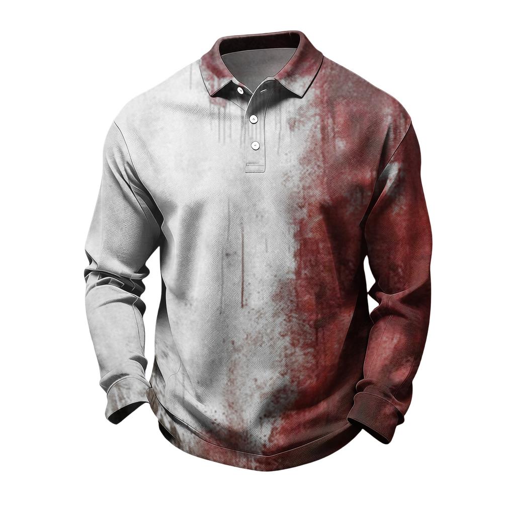 Men's Casual Long Sleeve Quick Dry Mesh Golf Shirt with Halloween Print