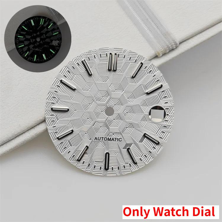 NH35 Watch Dial and Watch Hands 28.5mm Geometric Shapes Texture Dial Green Luminous Watch Accessories for NH35 NH36 Movement