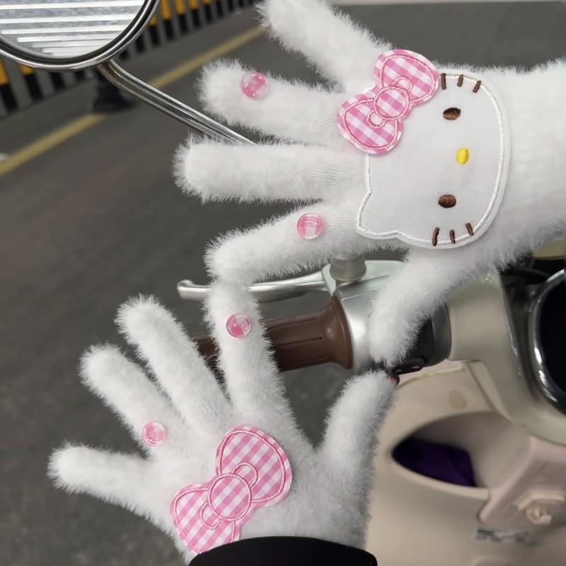 Miffy Rabbit sea salt blue bone girly gloves, cute plush and faux mink, warm split-finger gloves for women