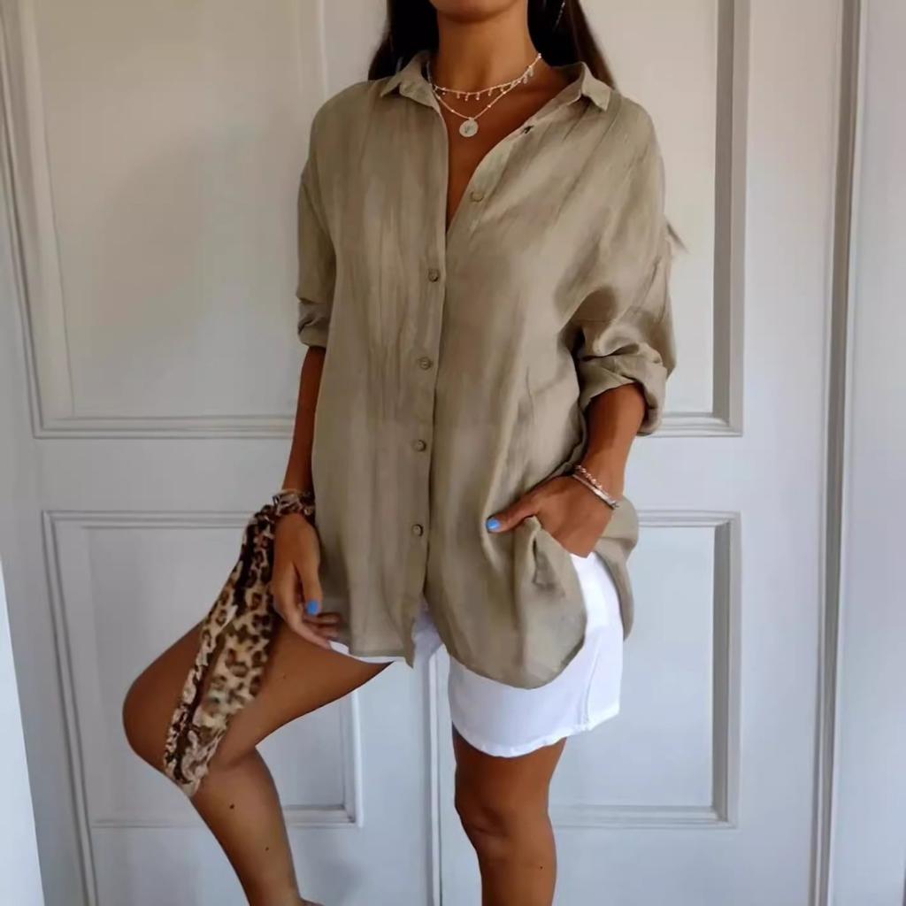 Women's, Elegant Vacation Style, V-neck Top, Loose Shirt, Casual, Slimming, Breathable, Comfortable Shirt