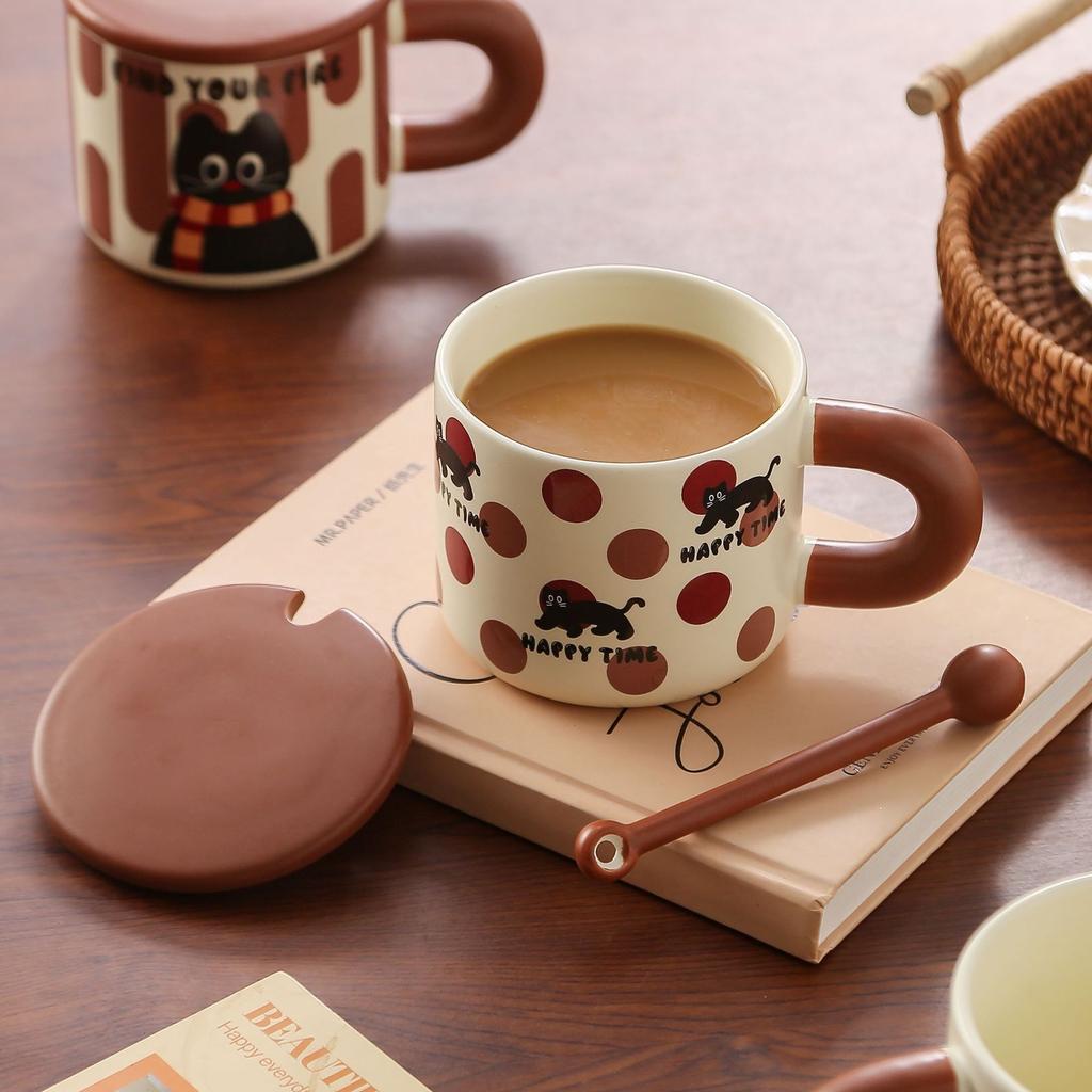 Niche Design and High Value Office Girl Water Cup with Lid Cute Cartoon Cat Mug