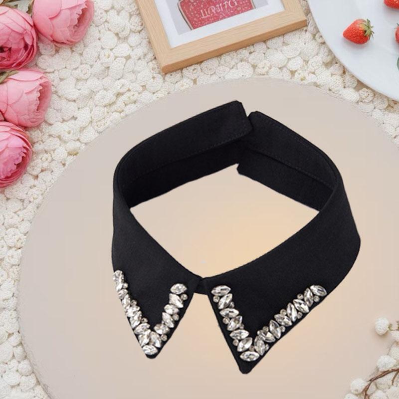 Retro Rhinestone False Collar Neckline Women Lapel Fake Collar Woman Embroidery Removable Detachable Tie Clothing Accessories